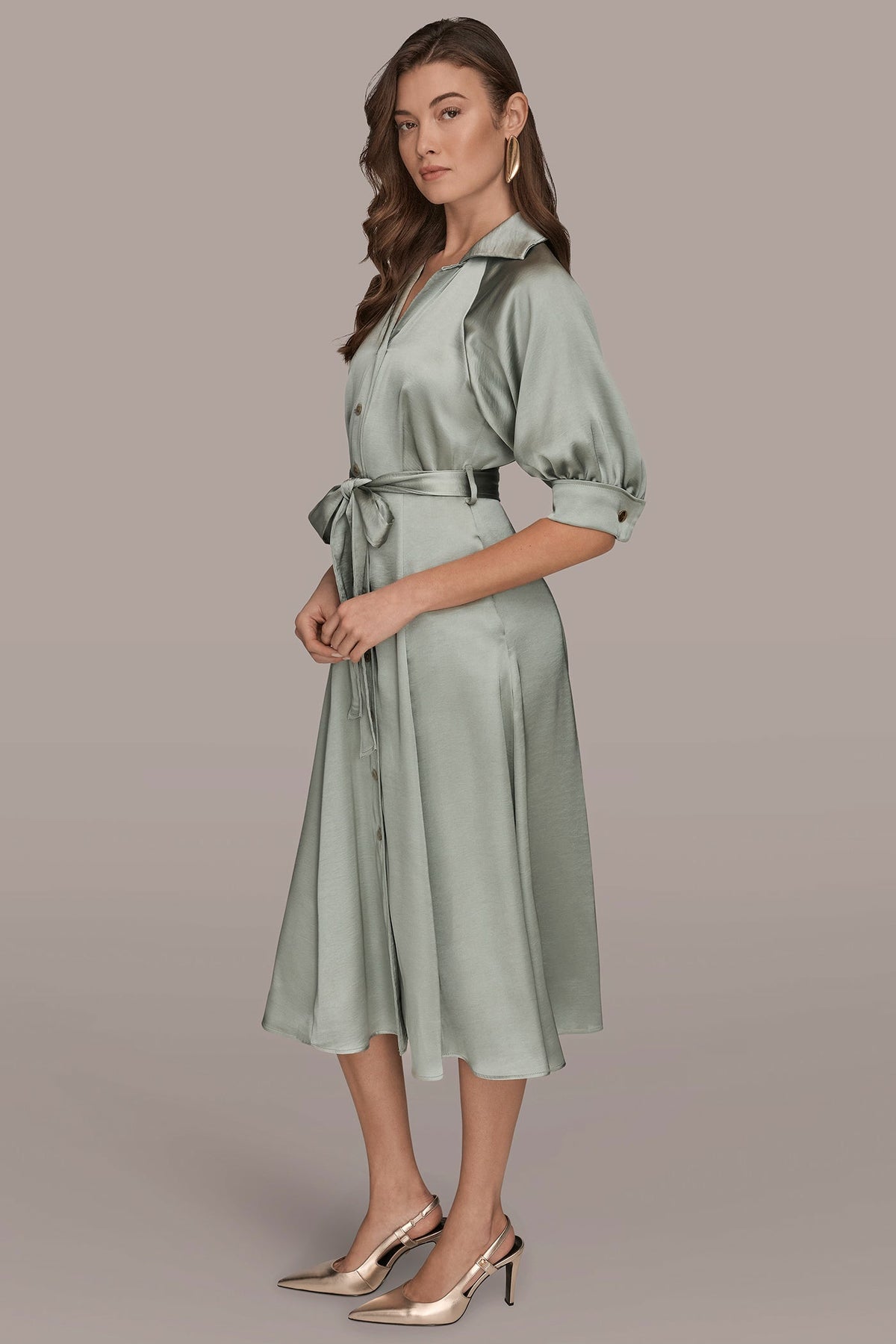 Donna Karan SATIN MIDI SHIRT DRESS