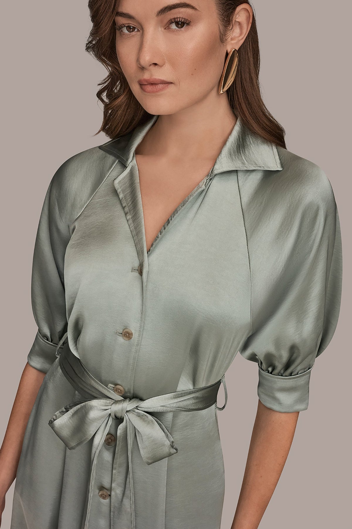 Donna Karan SATIN MIDI SHIRT DRESS