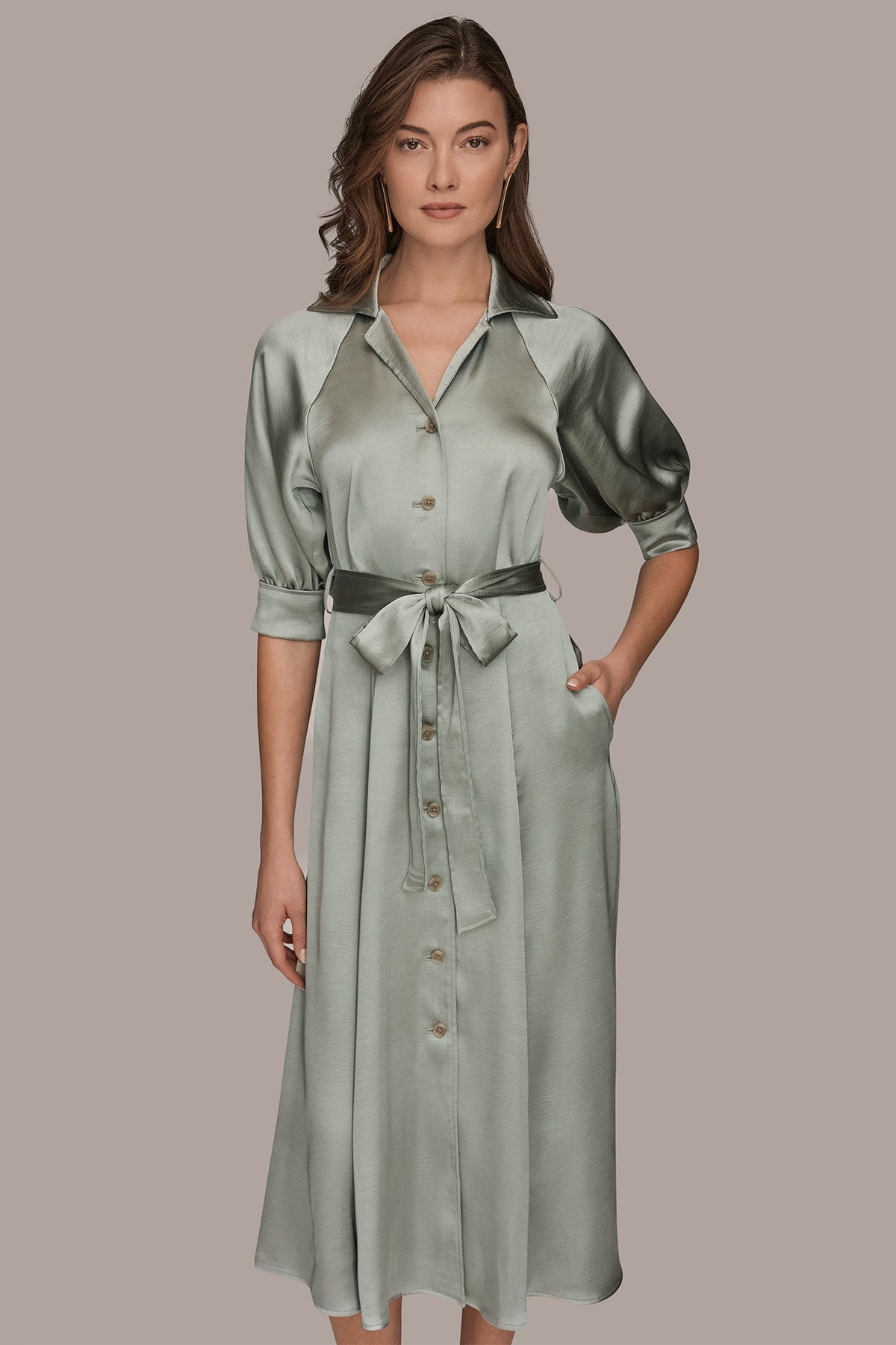 Donna Karan SATIN MIDI SHIRT DRESS