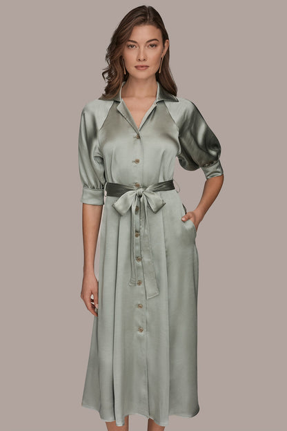 Donna Karan SATIN MIDI SHIRT DRESS