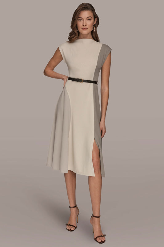 Donna Karan CAP SLEEVE COLOR-BLOCK MIDI DRESS