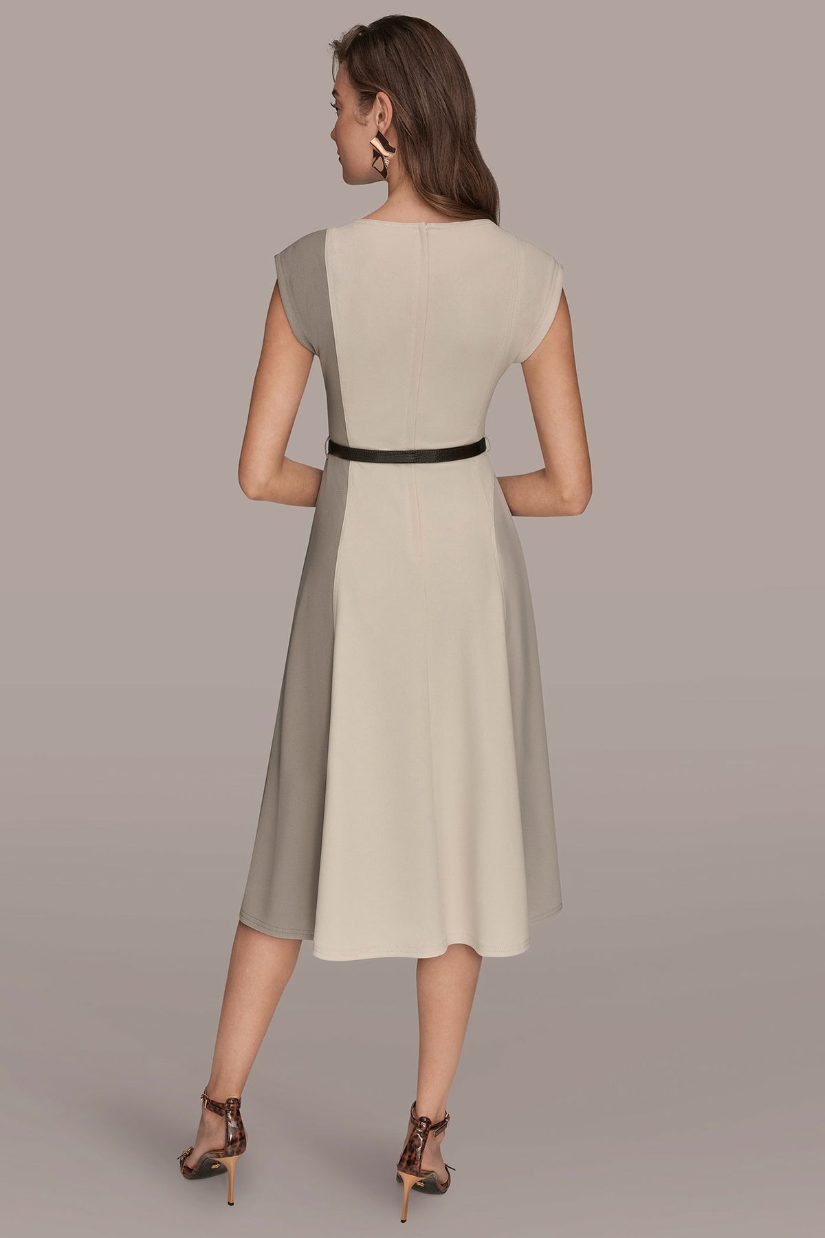 Donna Karan CAP SLEEVE COLOR-BLOCK MIDI DRESS