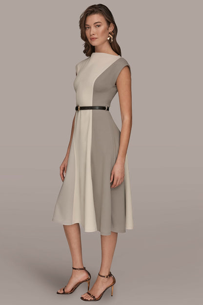 Donna Karan CAP SLEEVE COLOR-BLOCK MIDI DRESS