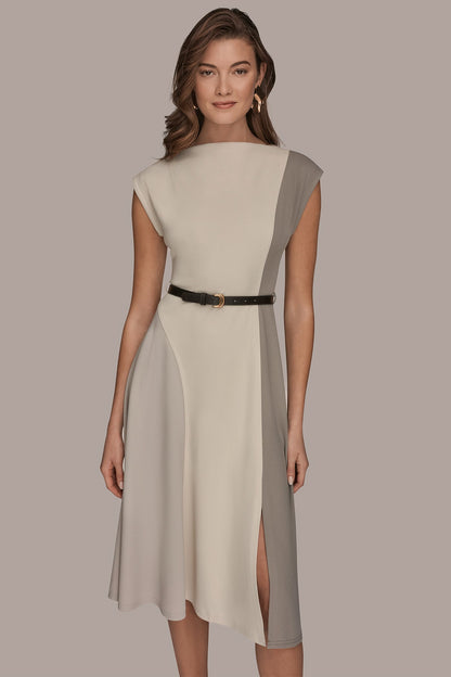 Donna Karan CAP SLEEVE COLOR-BLOCK MIDI DRESS
