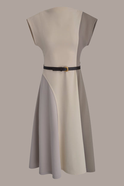 Donna Karan CAP SLEEVE COLOR-BLOCK MIDI DRESS