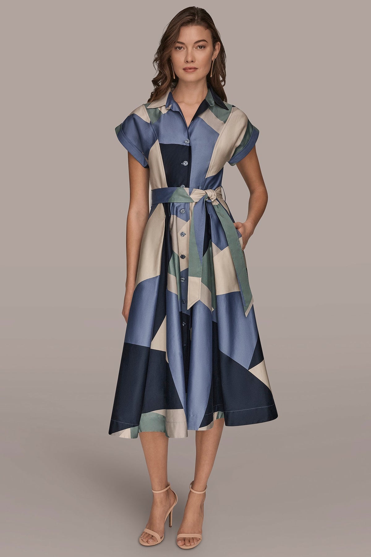 Donna Karan COTTON PRINTED MIDI SHIRT DRESS