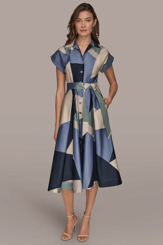 Donna Karan COTTON PRINTED MIDI SHIRT DRESS