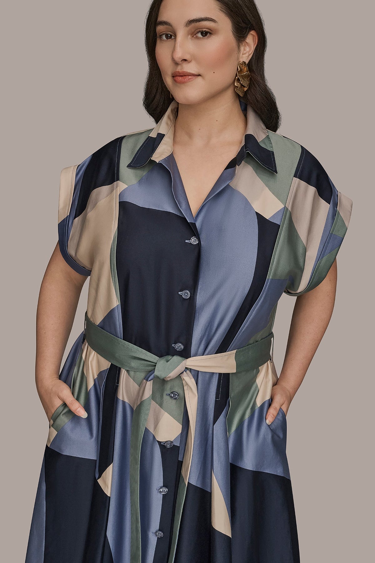 Donna Karan COTTON PRINTED MIDI SHIRT DRESS