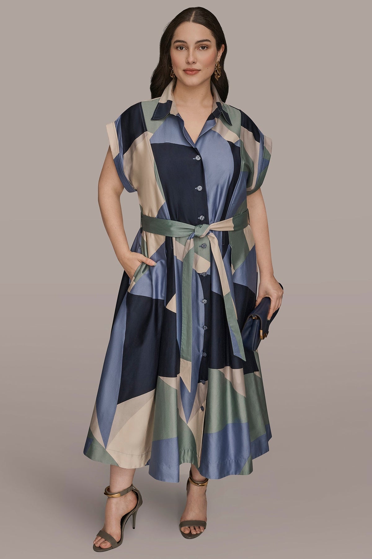 Donna Karan COTTON PRINTED MIDI SHIRT DRESS