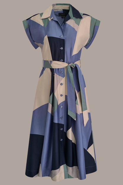 Donna Karan COTTON PRINTED MIDI SHIRT DRESS