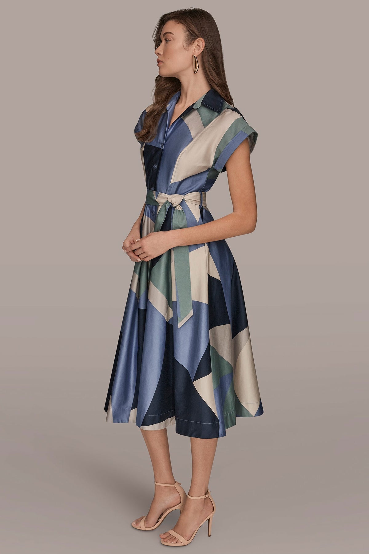 Donna Karan COTTON PRINTED MIDI SHIRT DRESS