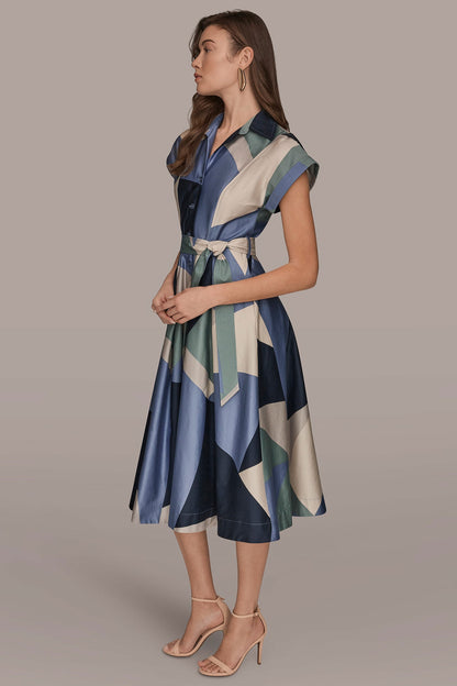 Donna Karan COTTON PRINTED MIDI SHIRT DRESS