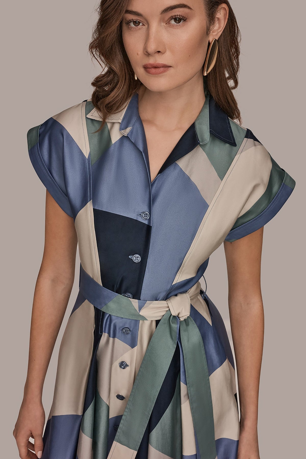 Donna Karan COTTON PRINTED MIDI SHIRT DRESS
