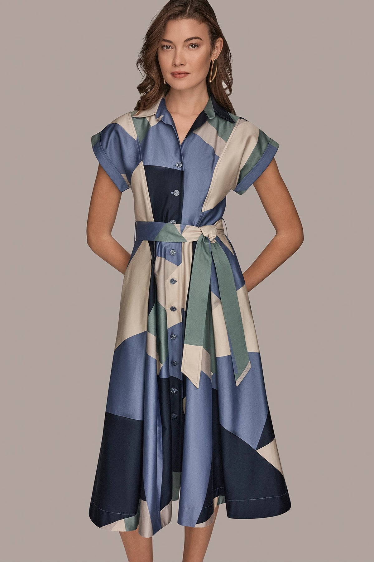 Donna Karan COTTON PRINTED MIDI SHIRT DRESS
