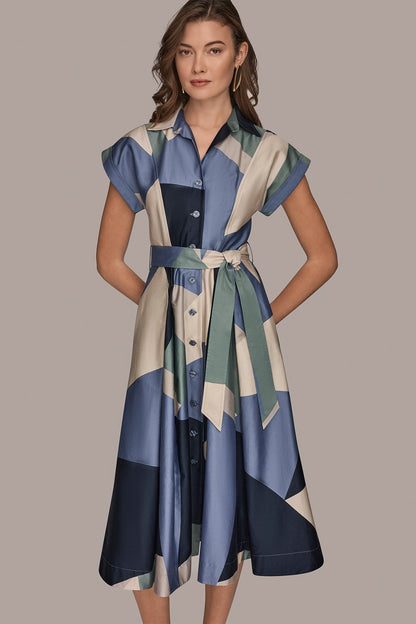 Donna Karan COTTON PRINTED MIDI SHIRT DRESS