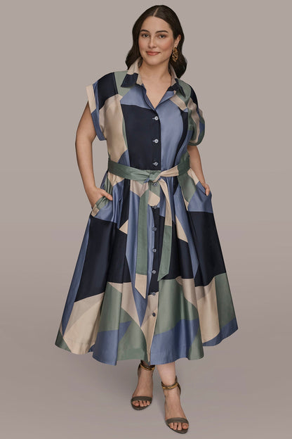 Donna Karan COTTON PRINTED MIDI SHIRT DRESS