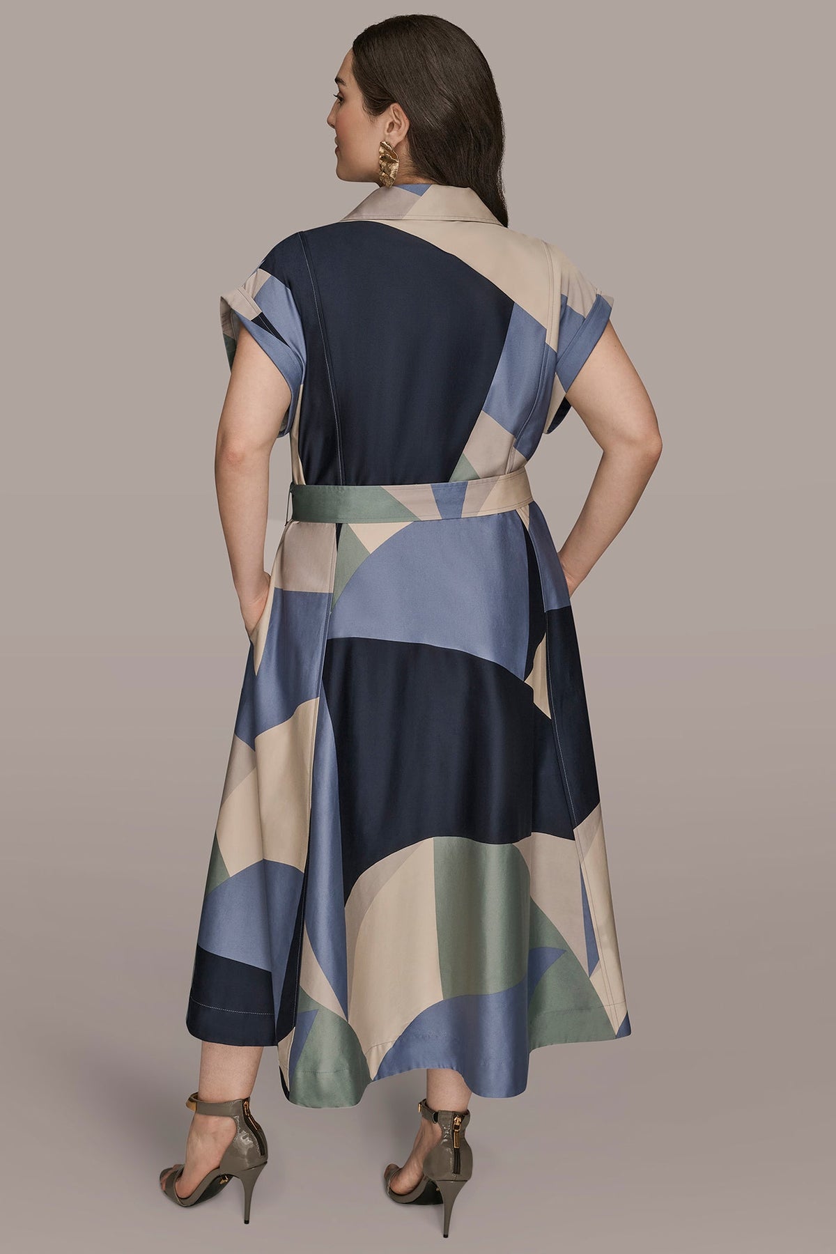 Donna Karan COTTON PRINTED MIDI SHIRT DRESS