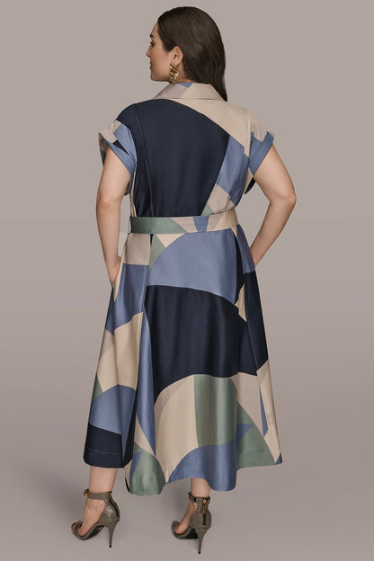 Donna Karan COTTON PRINTED MIDI SHIRT DRESS