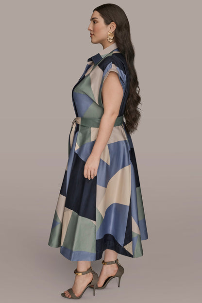 Donna Karan COTTON PRINTED MIDI SHIRT DRESS