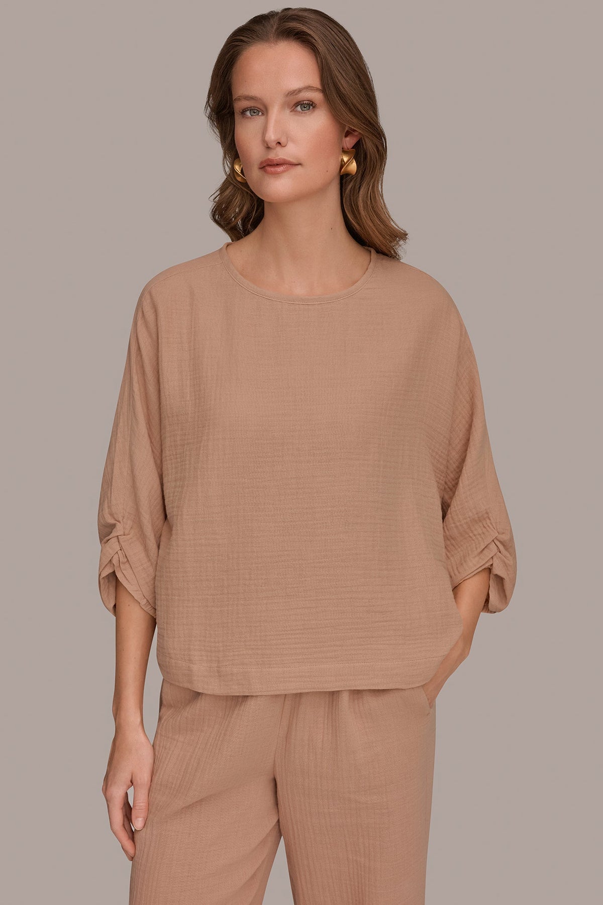 Donna Karan 3/4 SLEEVE TWIST CUFF BLOUSE