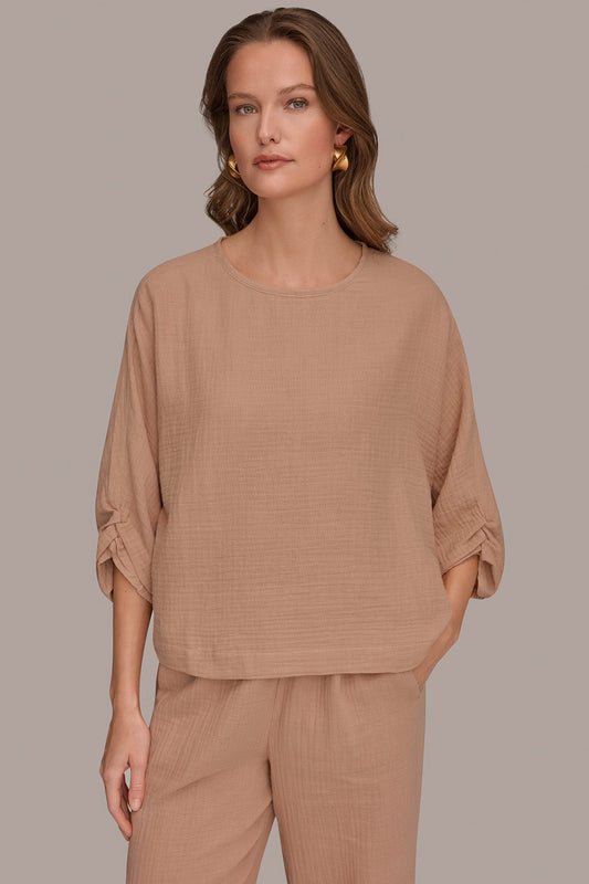 Donna Karan 3/4 SLEEVE TWIST CUFF BLOUSE