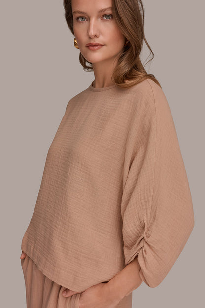 Donna Karan 3/4 SLEEVE TWIST CUFF BLOUSE