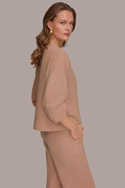 Donna Karan 3/4 SLEEVE TWIST CUFF BLOUSE