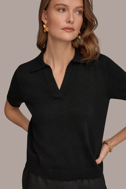 Donna Karan COTTON AND CASHMERE POLO SWEATER