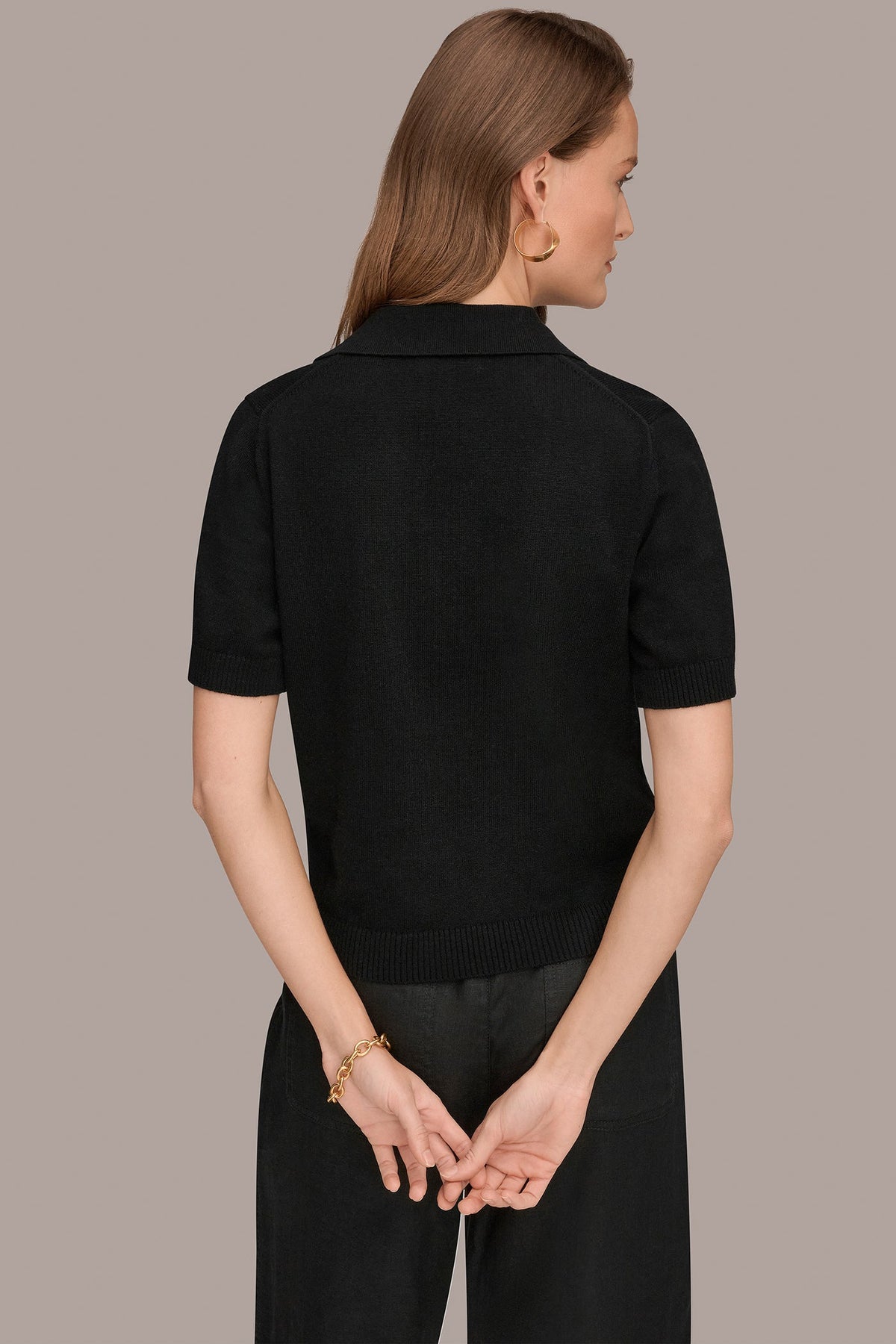 Donna Karan COTTON AND CASHMERE POLO SWEATER