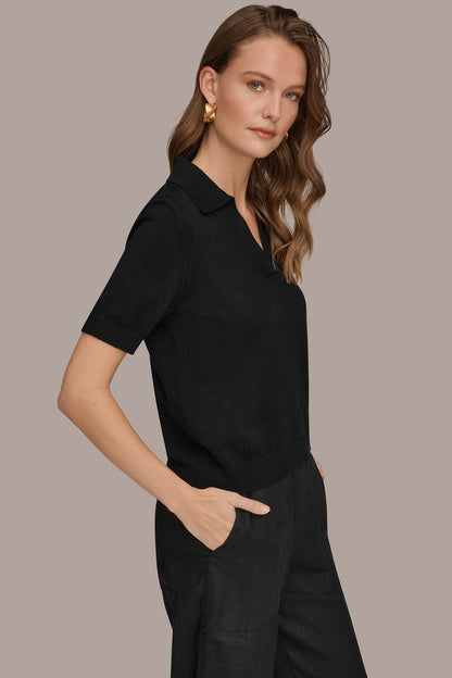 Donna Karan COTTON AND CASHMERE POLO SWEATER
