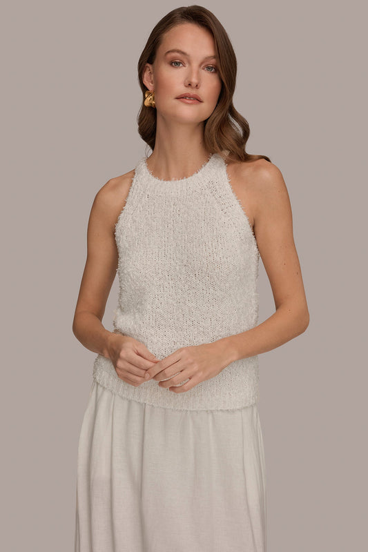 Donna Karan SLEEVELESS HALTER SWEATER TANK