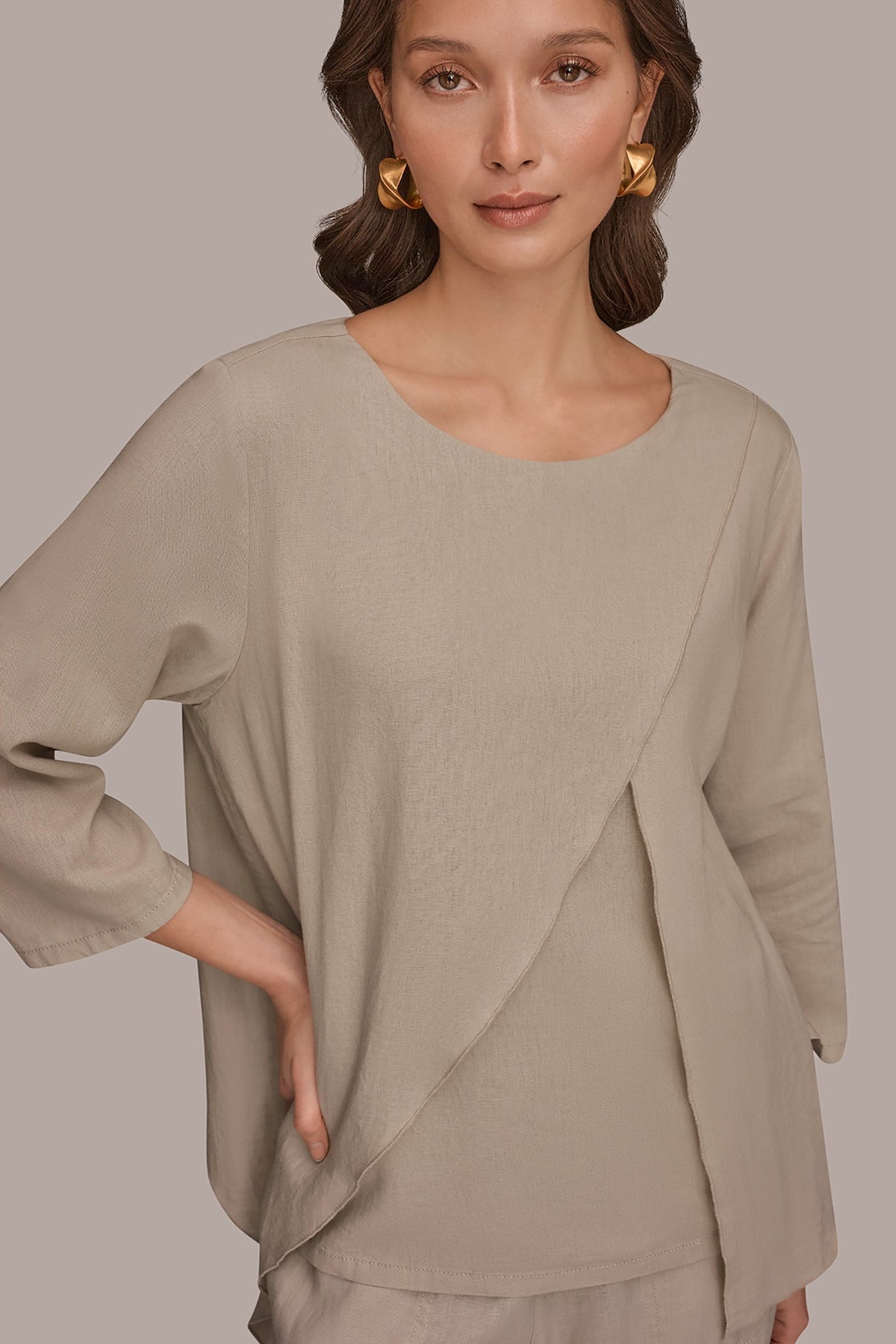 Donna Karan 3/4 SLEEVE OVERLAY BLOUSE