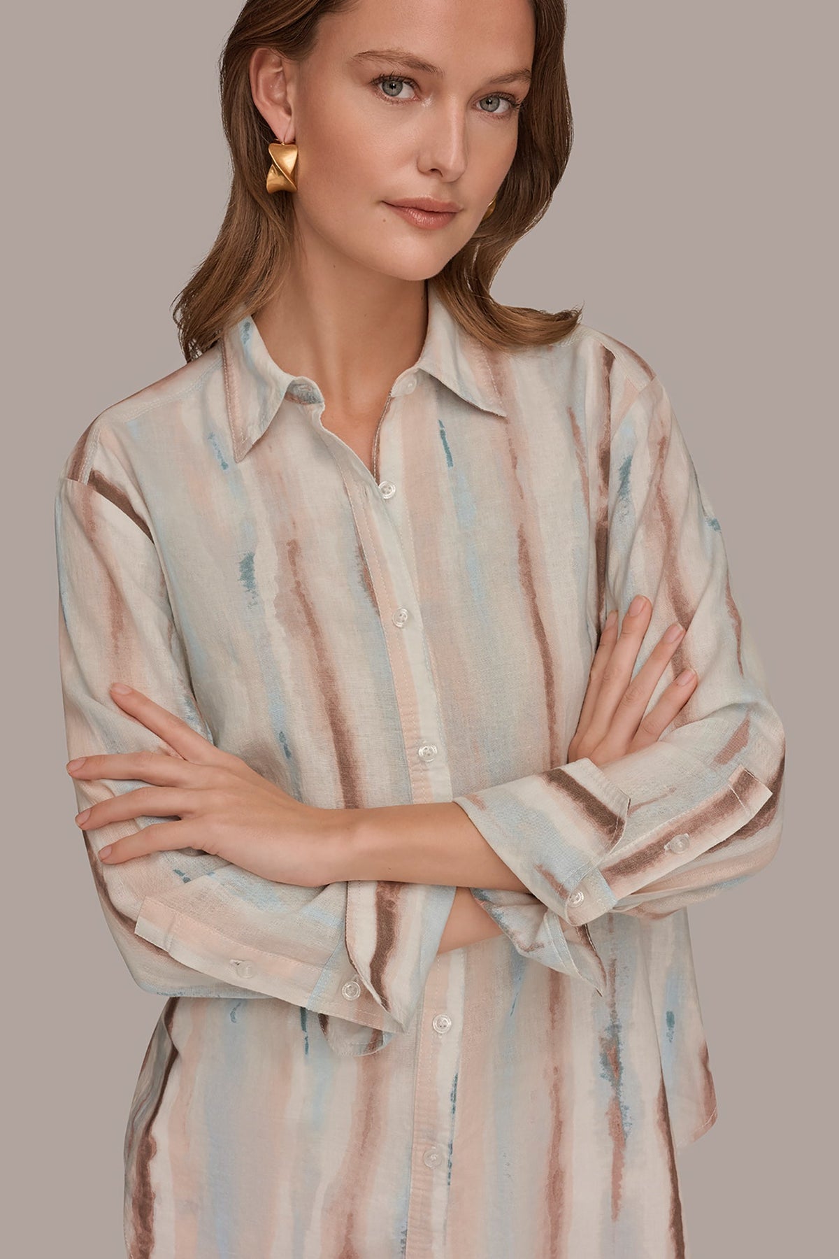 Donna Karan LONG SLEEVE STRIPE SHIRT