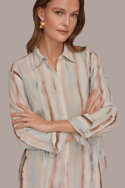 Donna Karan LONG SLEEVE STRIPE SHIRT