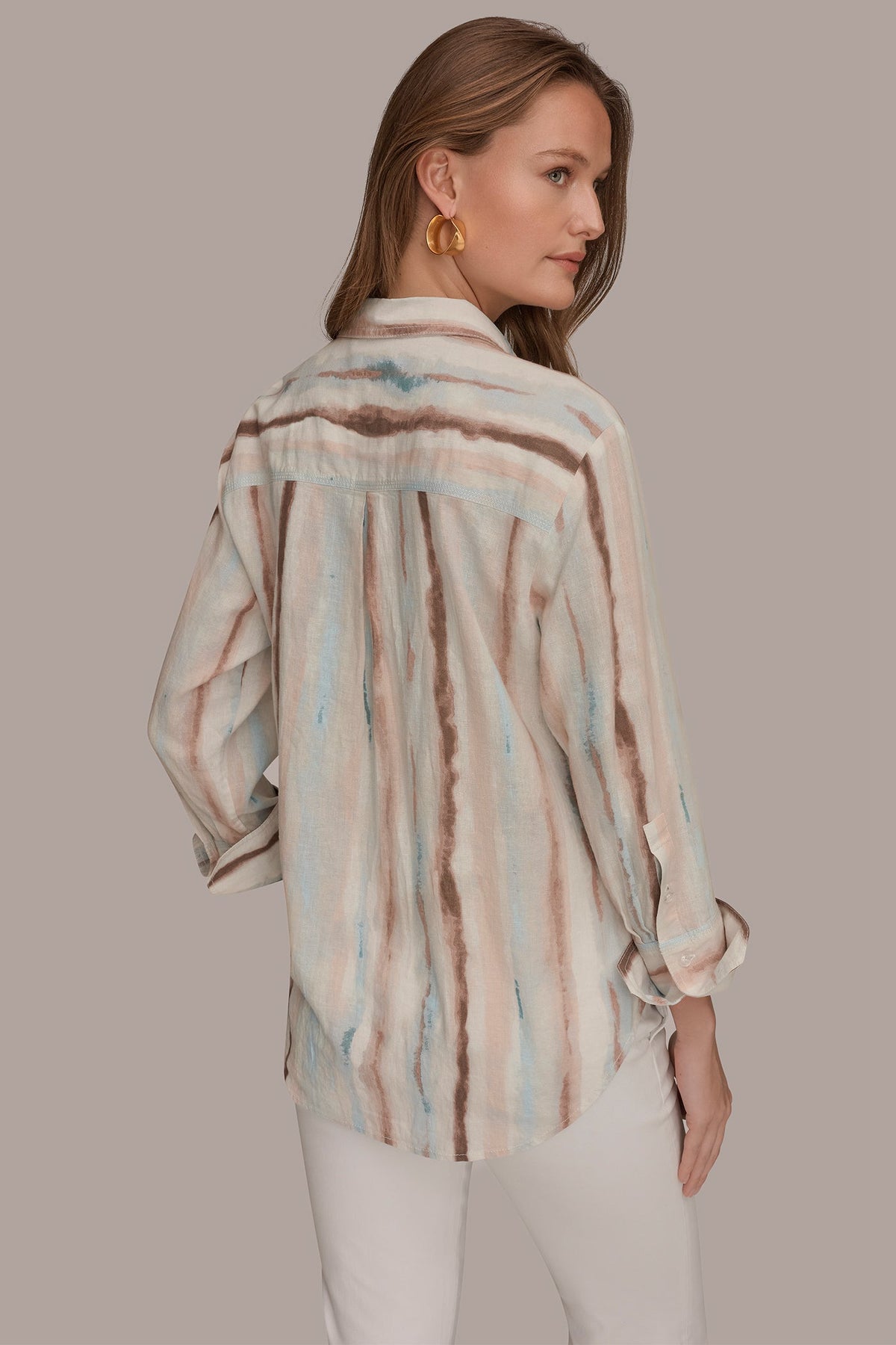 Donna Karan LONG SLEEVE STRIPE SHIRT
