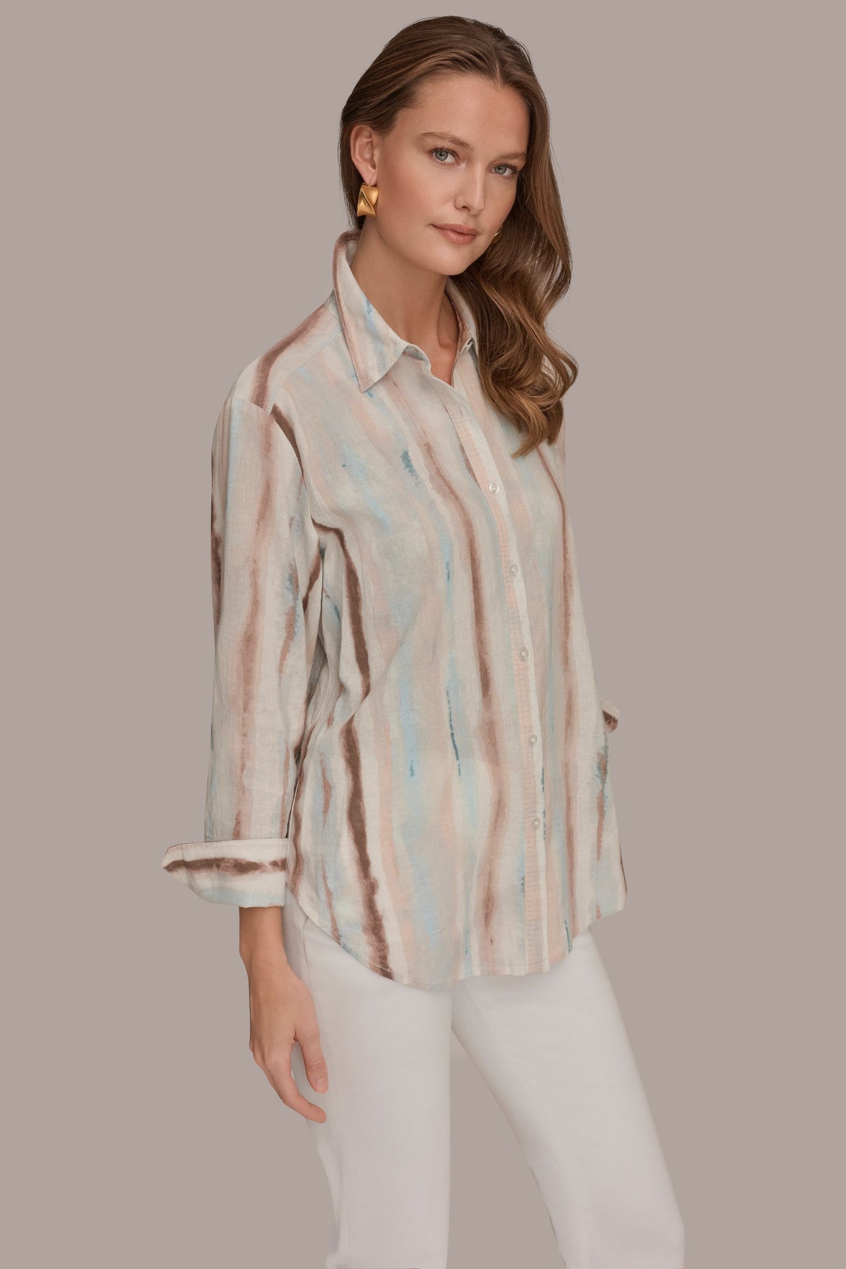 Donna Karan LONG SLEEVE STRIPE SHIRT