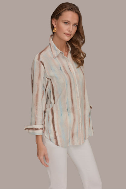 Donna Karan LONG SLEEVE STRIPE SHIRT