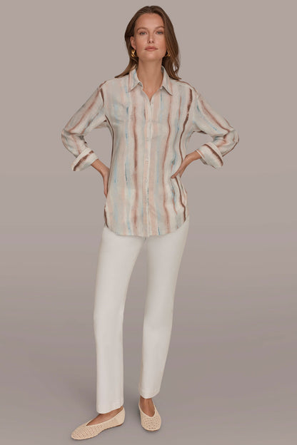 Donna Karan LONG SLEEVE STRIPE SHIRT