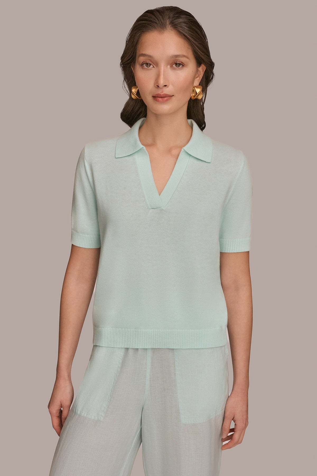 Donna Karan COTTON AND CASHMERE POLO SWEATER