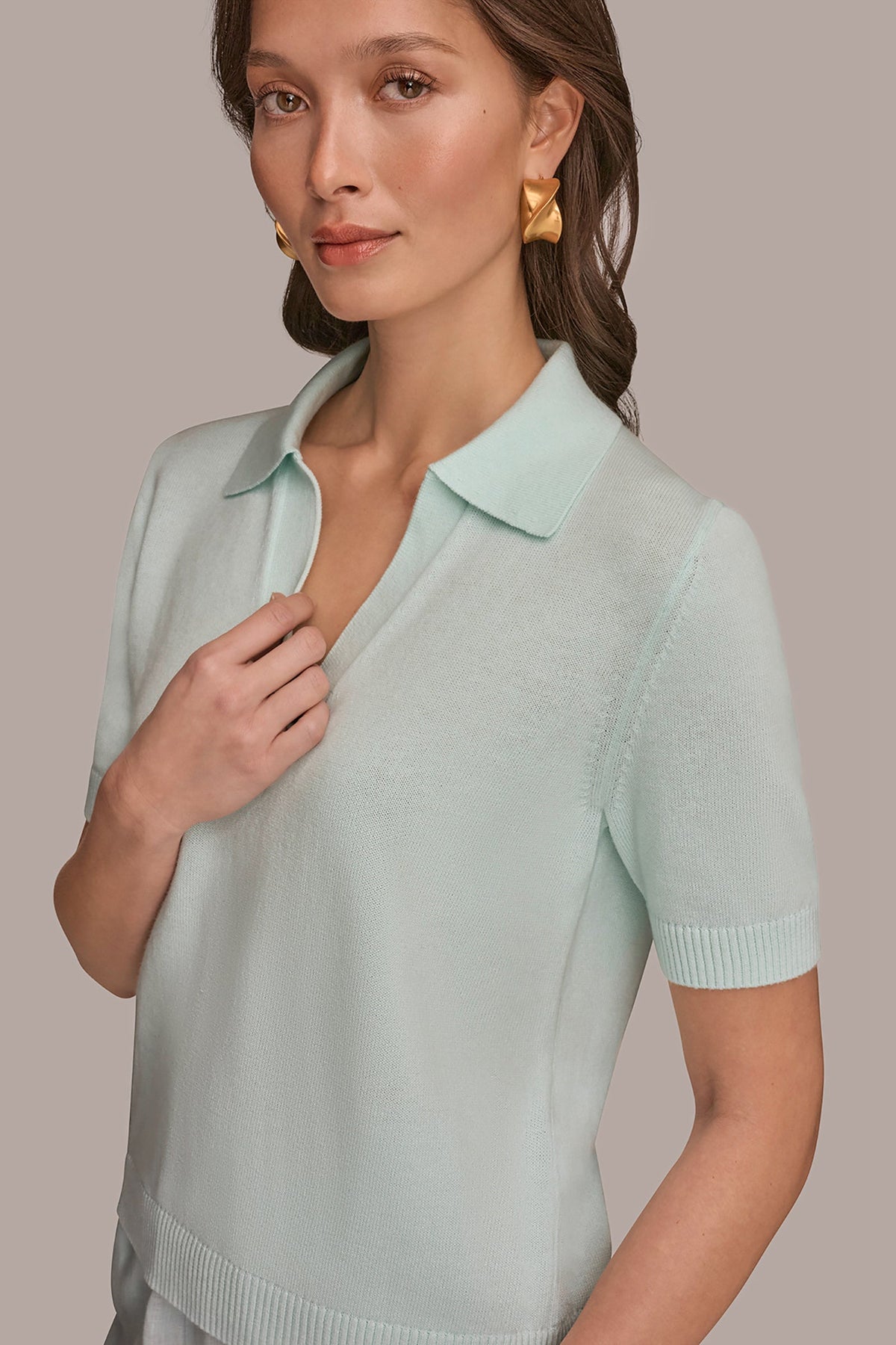 Donna Karan COTTON AND CASHMERE POLO SWEATER
