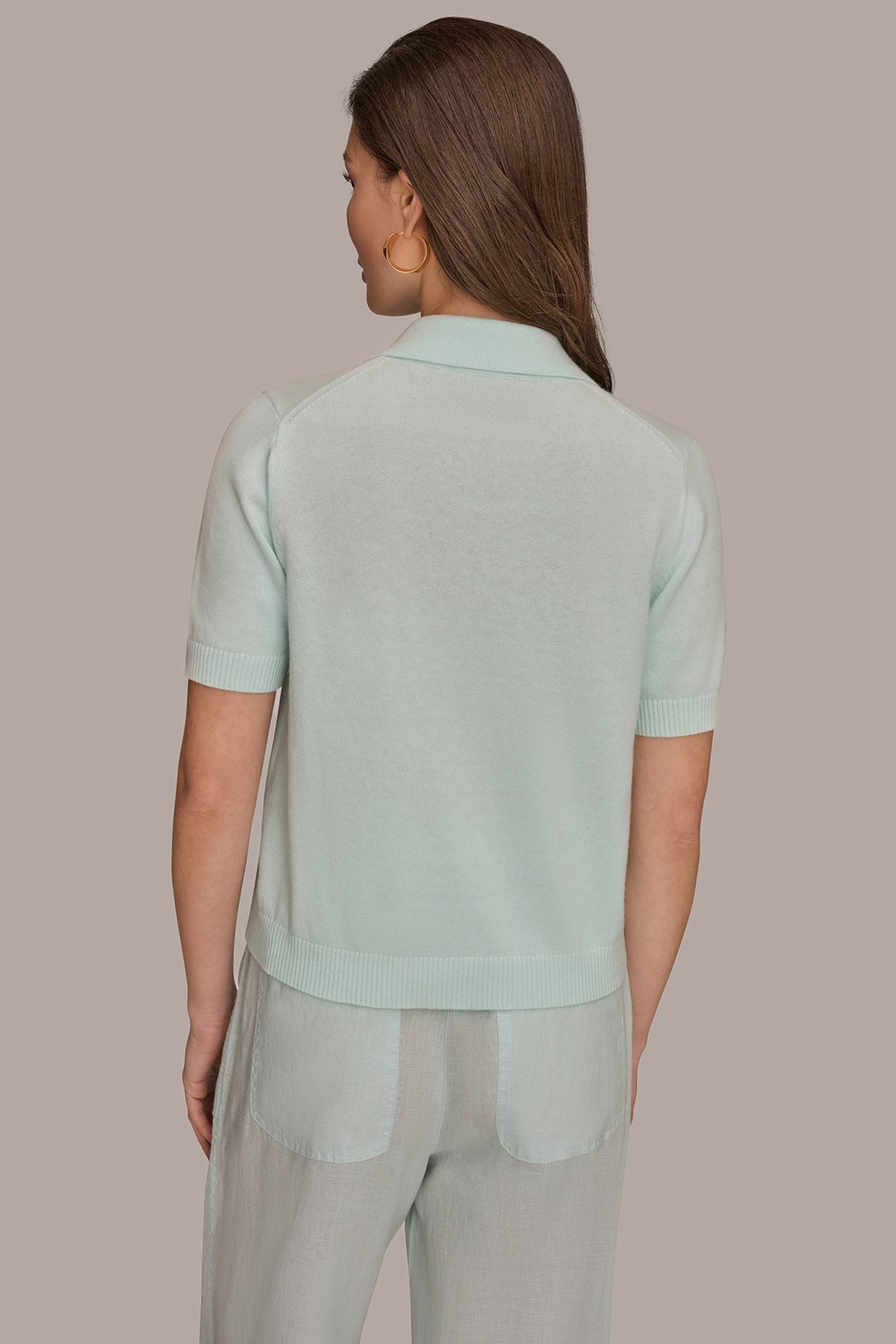 Donna Karan COTTON AND CASHMERE POLO SWEATER