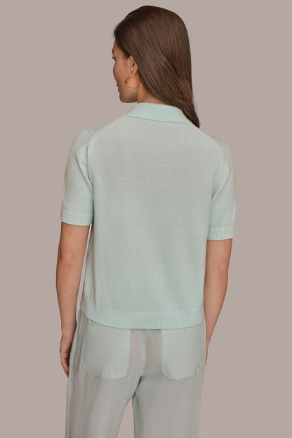 Donna Karan COTTON AND CASHMERE POLO SWEATER