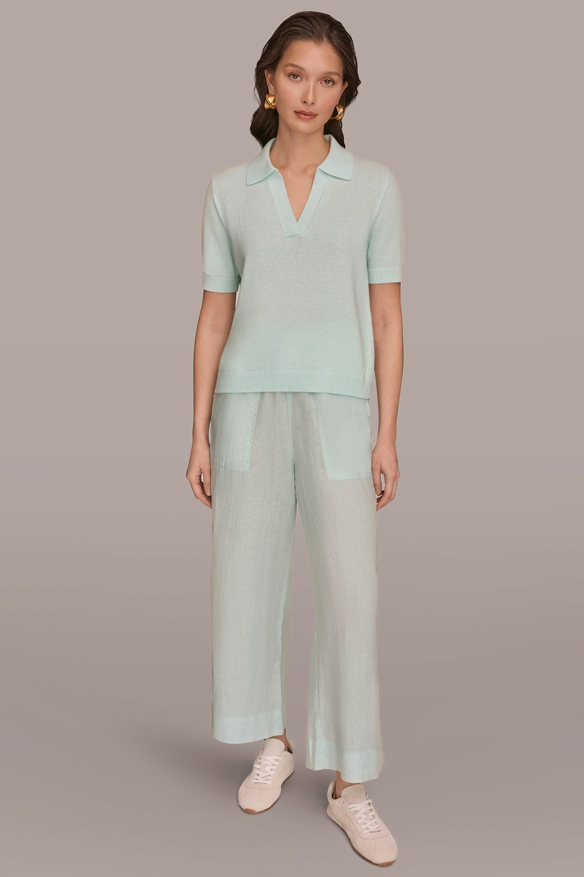 Donna Karan COTTON AND CASHMERE POLO SWEATER