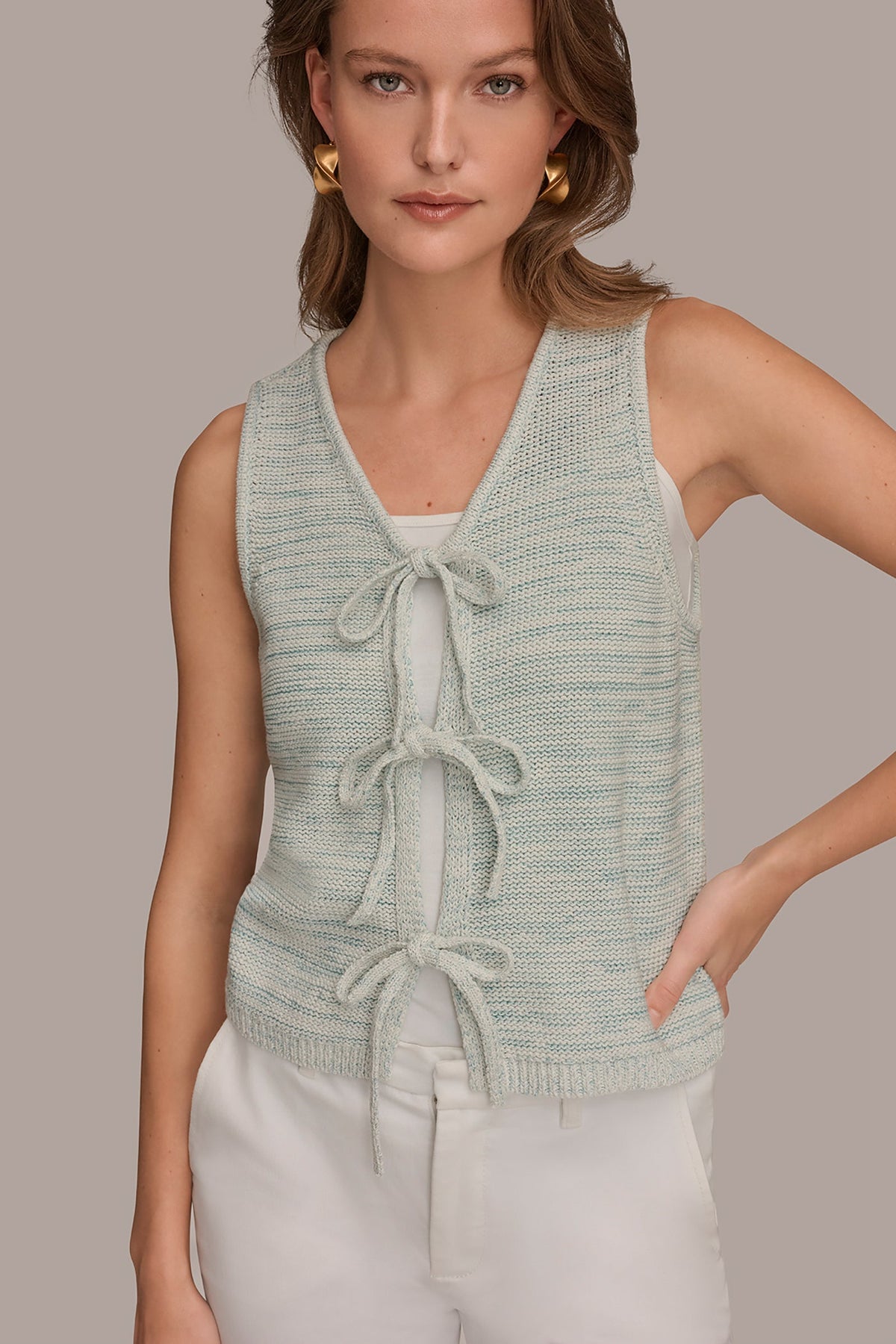 Donna Karan SLEEVELESS TIE-FRONT CARDIGAN