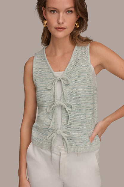 Donna Karan SLEEVELESS TIE-FRONT CARDIGAN