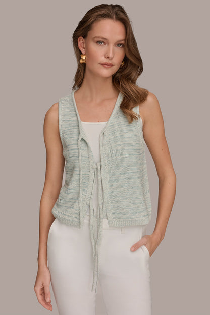 Donna Karan SLEEVELESS TIE-FRONT CARDIGAN