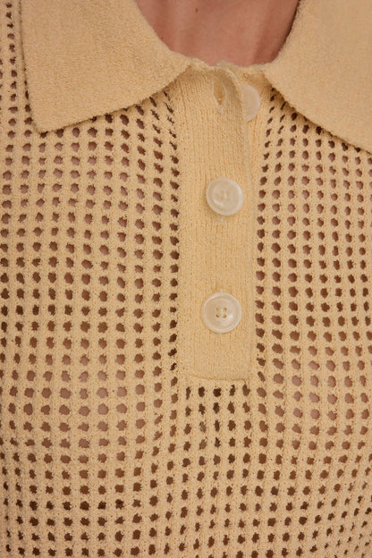 Donna Karan SLEEVELESS OPEN STITCH POLO SWEATER