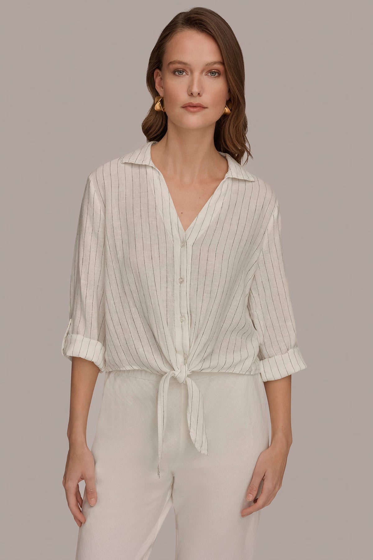 Donna Karan LONG SLEEVE TIE-FRONT BLOUSE