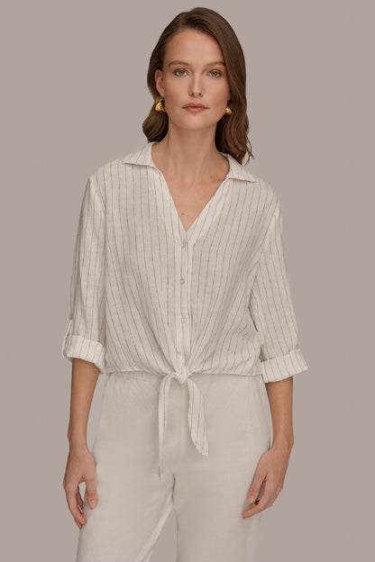 Donna Karan LONG SLEEVE TIE-FRONT BLOUSE