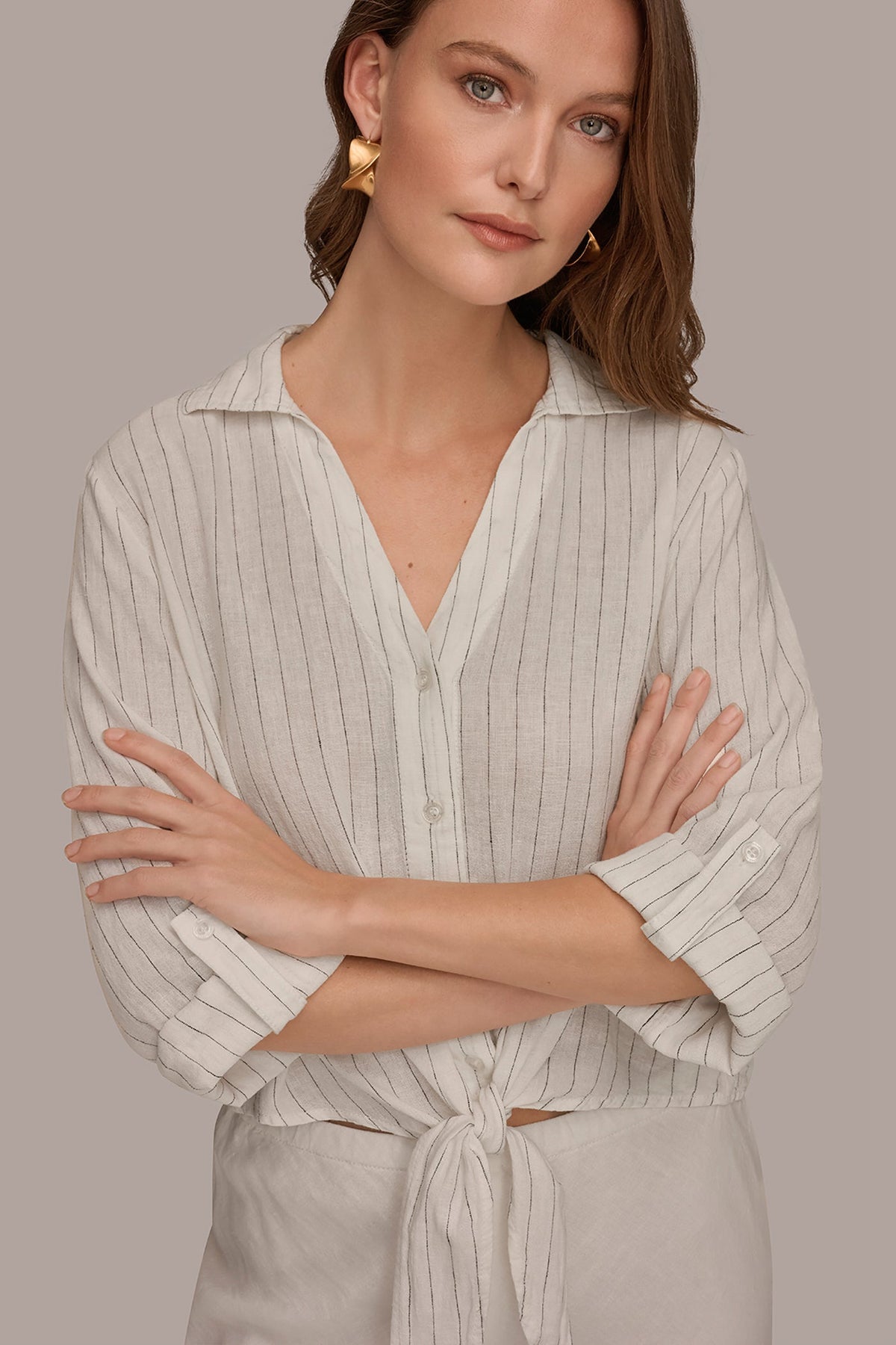 Donna Karan LONG SLEEVE TIE-FRONT BLOUSE